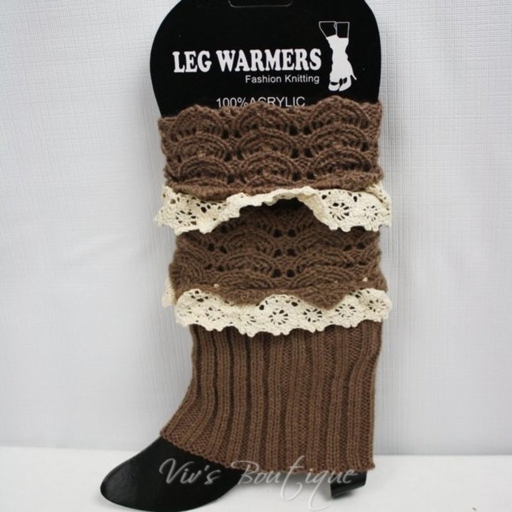 Khaki Boot Cuffs Leg Arm Warmers Lace Trim